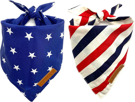 4Th of July Dog Bandanas 2 Pack, Reversible American Flag Pet Scarf for Boy and Girl, Premium Durable Fabric, Patriotic Bandana for Small and Medium Dogs (Small)